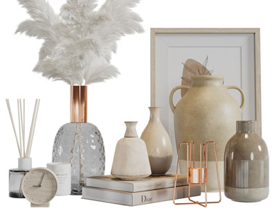 现代花瓶花卉、陶瓷器皿摆件组合