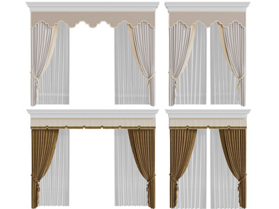新中式窗帘窗纱3d模型 新中式窗帘窗纱