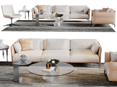 现代多人沙发、休闲椅子、茶几组合
