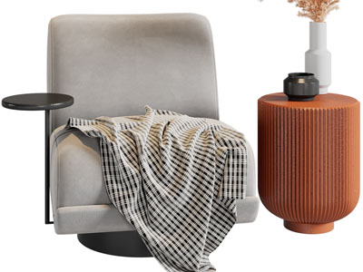 现代单人沙发、边几3d模型 现代单人沙发、边几