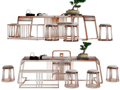 新中式茶桌椅组合、圆凳