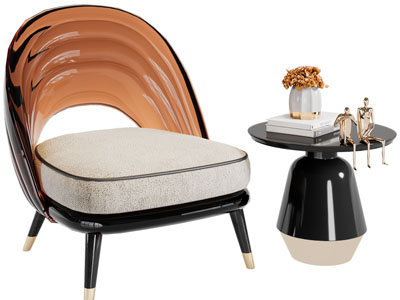 现代休闲沙发椅子、边几3d模型 现代休闲沙发椅子、边几