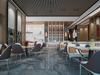 新中式饭店餐馆就餐区