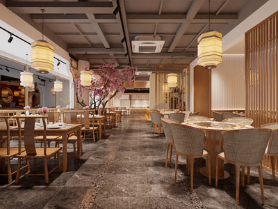 新中式饭店餐馆就餐区