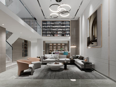 现代挑高客厅餐厅