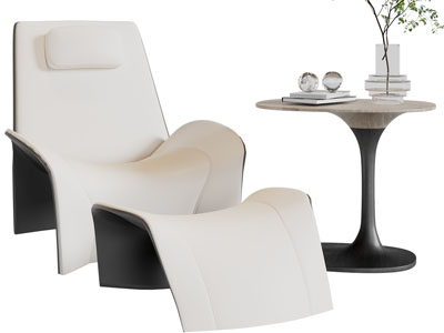 现代休闲沙发椅子、边几3d模型 现代休闲沙发椅子、边几