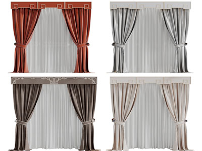 新中式窗帘窗纱3d模型 新中式窗帘窗纱