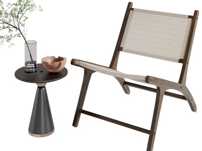 北欧实木休闲椅子、边几