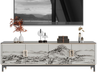 新中式电视柜、电视机