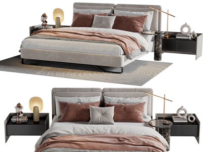 现代双人床、床头柜