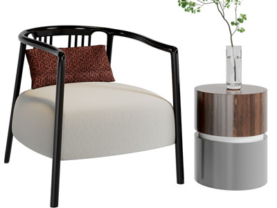 新中式休闲椅子、边几