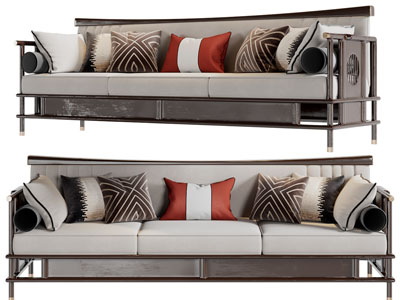 新中式多人沙发3d模型 新中式多人沙发