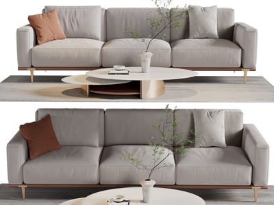 现代布艺多人沙发、茶几组合