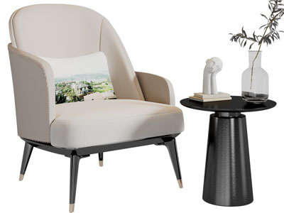 现代单人沙发、边几3d模型 现代单人沙发、边几