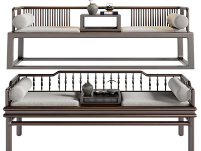 新中式罗汉床3d模型 新中式罗汉床