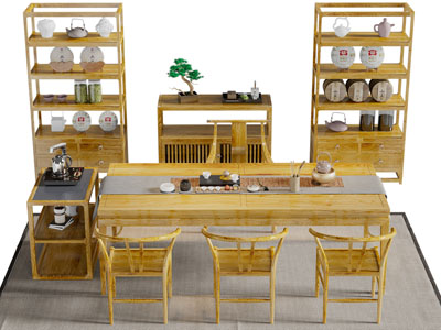 新中式茶桌椅组合、装饰柜