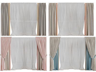 现代布艺窗帘窗纱3d模型 现代布艺窗帘窗纱