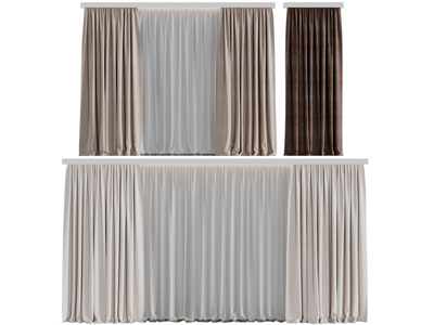 现代布艺窗帘窗纱3d模型 现代布艺窗帘窗纱