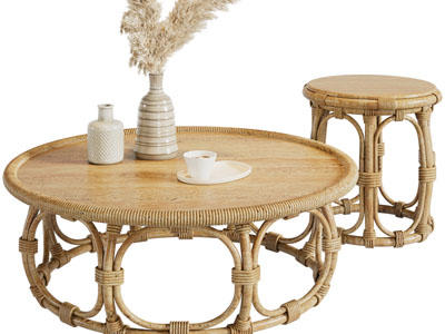 东南亚圆形藤编茶几