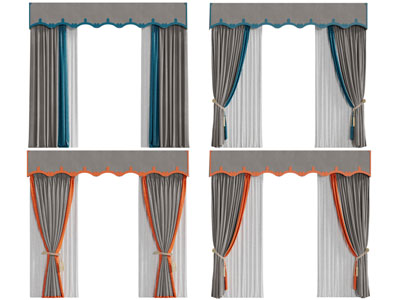 新中式窗帘窗纱3d模型 新中式窗帘窗纱