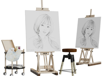 现代木架画板、颜料调色板3d模型 现代木架画板、颜料调色板