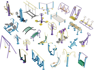 现代社区健身器材3d模型 现代社区健身器材