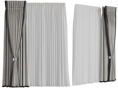 新中式窗帘窗纱3d模型 新中式窗帘窗纱