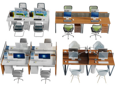 现代四人位办公桌椅组合