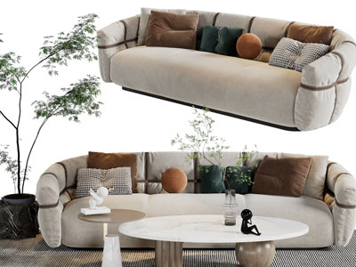 现代布艺多人沙发、茶几组合
