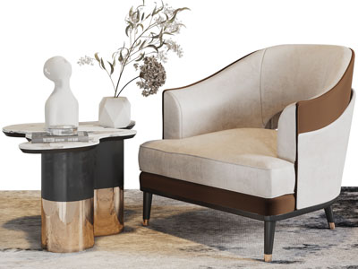 现代单人沙发、边几3d模型 现代单人沙发、边几