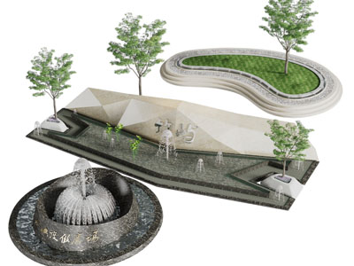 现代喷泉水景、花坛植物园艺小品