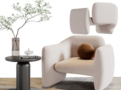 侘寂风单人沙发、边几3d模型 侘寂风单人沙发、边几