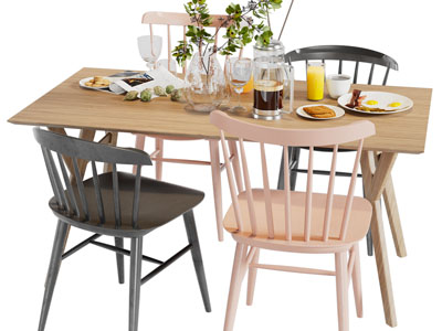 北欧长方形实木餐桌椅组合