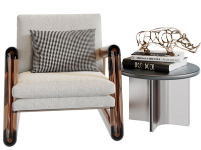 现代休闲沙发椅子、边几3d模型 现代休闲沙发椅子、边几