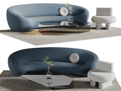 侘寂风多人沙发、休闲沙发椅和茶几组合