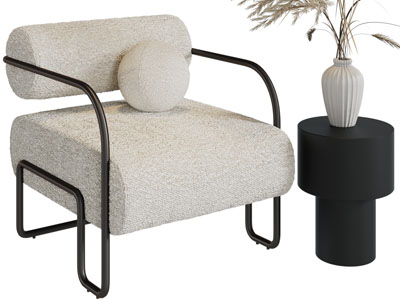 现代单人休闲沙发椅子、边几3d模型 现代单人休闲沙发椅子、边几