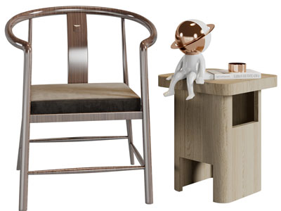 新中式扶手椅、边几