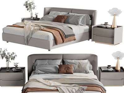 现代布艺双人床、床头柜
