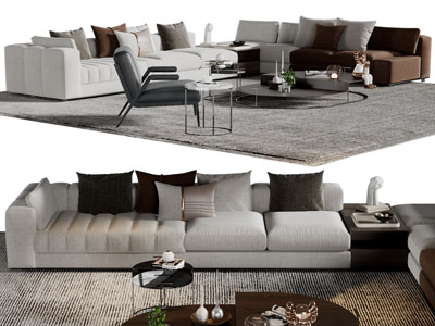 现代转角多人沙发、茶几组合