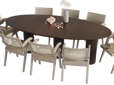 侘寂风椭圆形餐桌椅组合