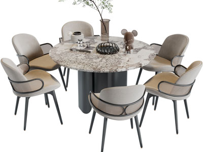 现代圆形餐桌椅组合