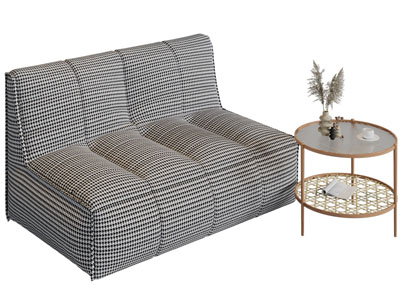 现代双人沙发、边几3d模型 现代双人沙发、边几