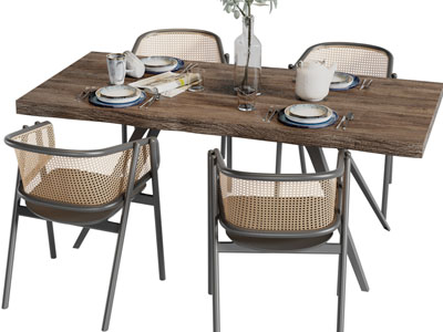 现代长方形餐桌椅组合