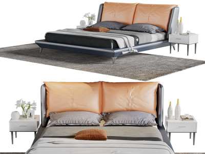 现代双人床、床头柜