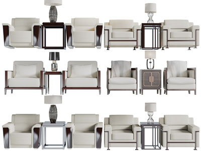 新中式单人沙发、边几3d模型 新中式单人沙发、边几