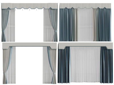 新中式窗帘窗纱3d模型 新中式窗帘窗纱