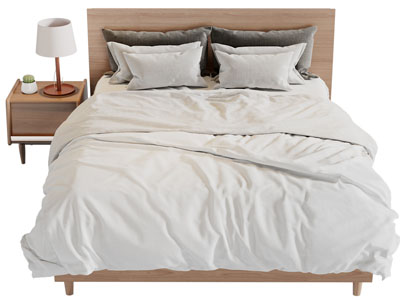 北欧实木双人床、床头柜