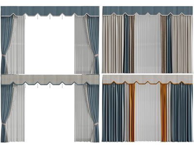 新中式窗帘窗纱3d模型 新中式窗帘窗纱