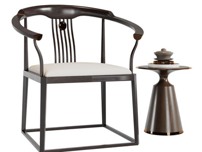 新中式扶手椅子、边几