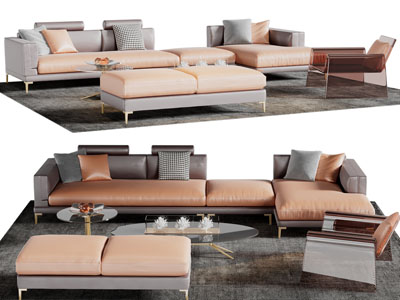 现代多人沙发、休闲椅和茶几组合